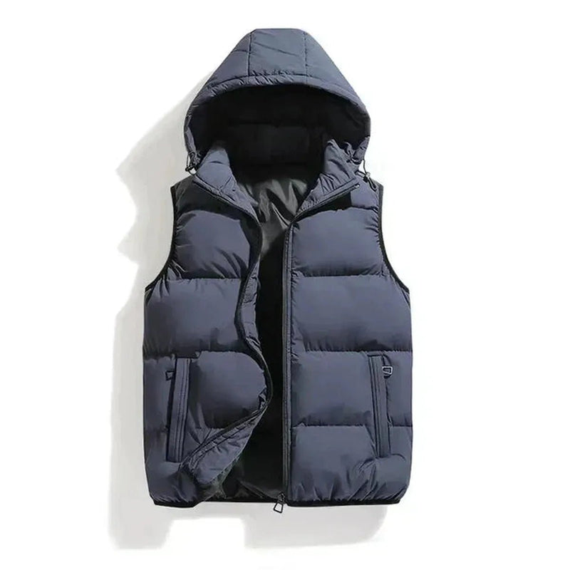 Sleeveless Insulated Winter Jacket With Removable Hood