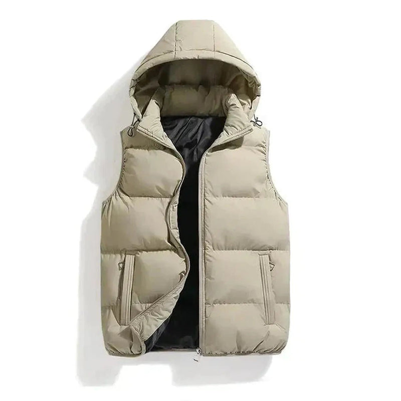 Sleeveless Insulated Winter Jacket With Removable Hood