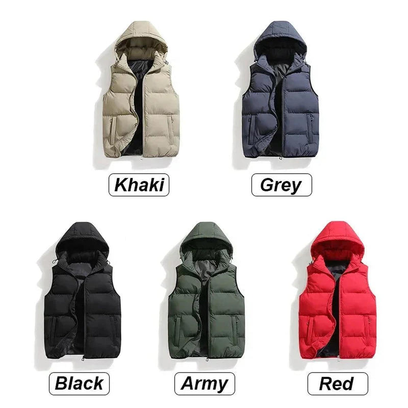 Sleeveless Insulated Winter Jacket With Removable Hood