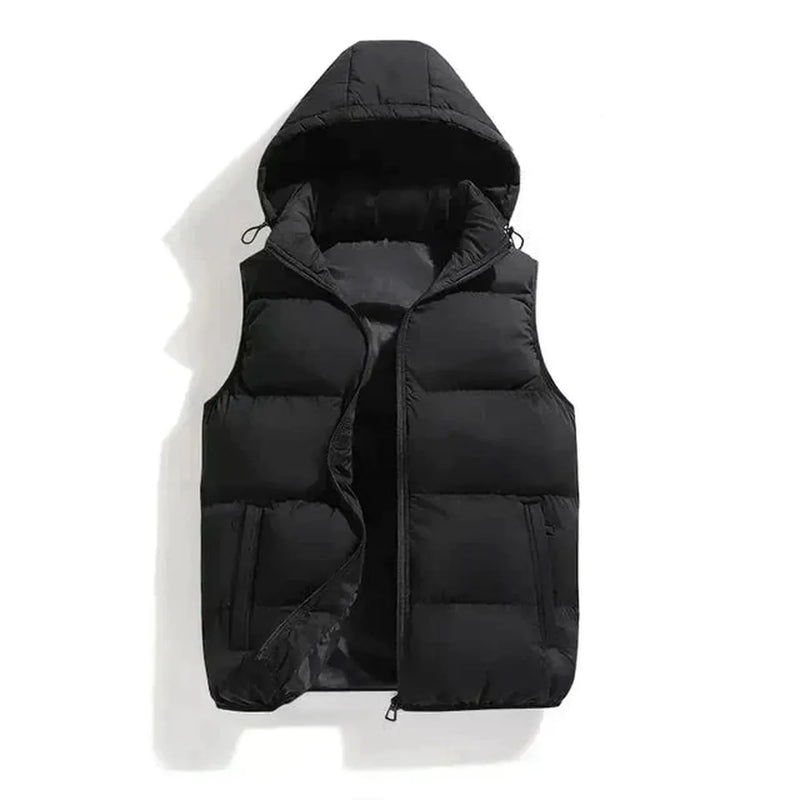 Sleeveless Insulated Winter Jacket With Removable Hood