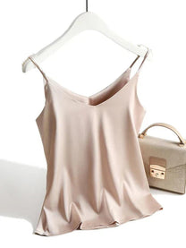 Sleeveless Satin Top With Spaghetti Straps For Women