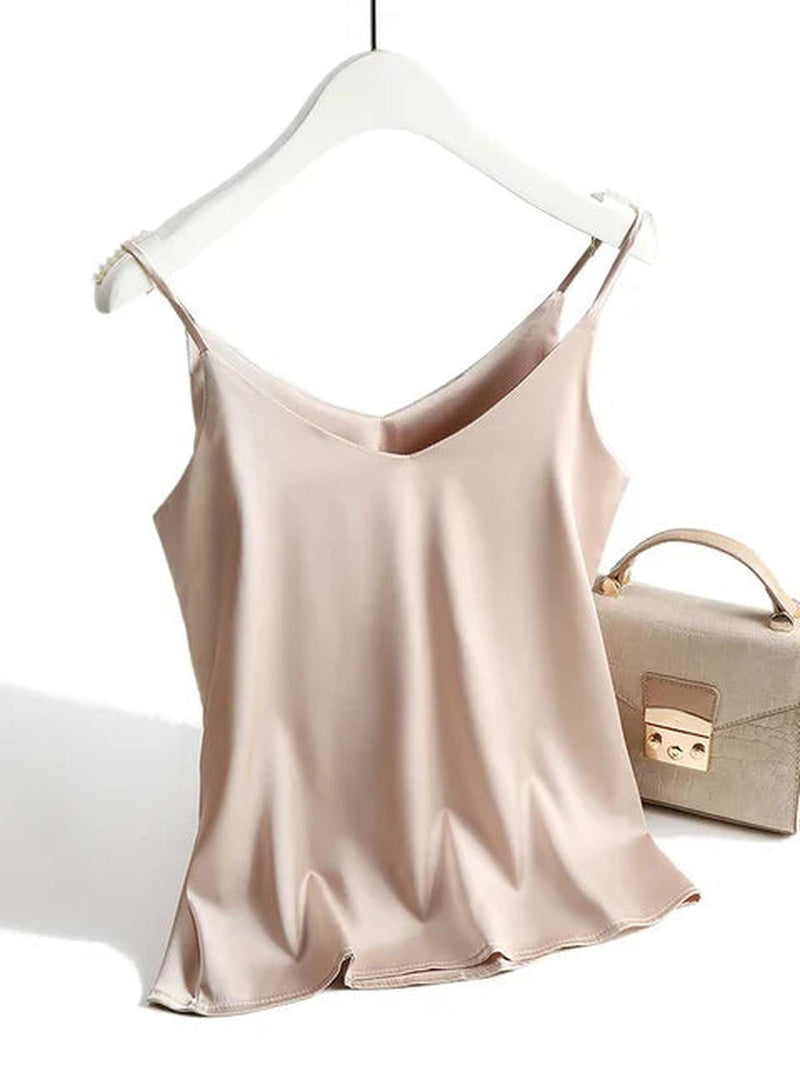 Sleeveless Satin Top With Spaghetti Straps For Women