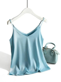 Sleeveless Satin Top With Spaghetti Straps For Women