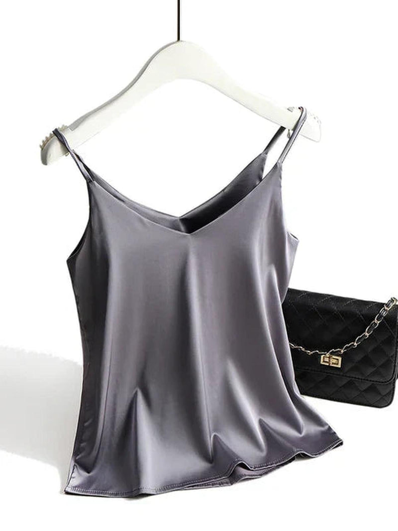 Sleeveless Satin Top With Spaghetti Straps For Women