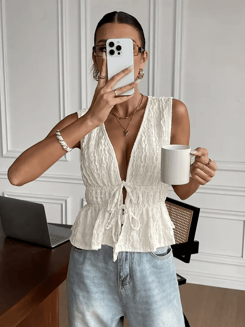 Sleeveless Textured V-Neck Top
