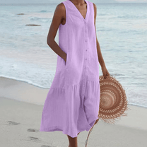 Sleeveless V-Neck Midi Dress With Pockets