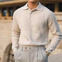 Slim Fit Cable Knit Polo Sweater