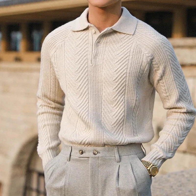 Slim Fit Cable Knit Polo Sweater
