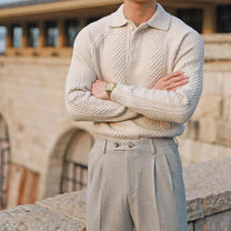 Slim Fit Cable Knit Polo Sweater