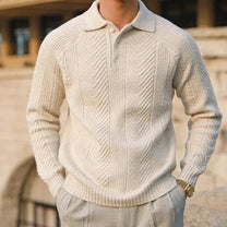Slim Fit Cable Knit Polo Sweater
