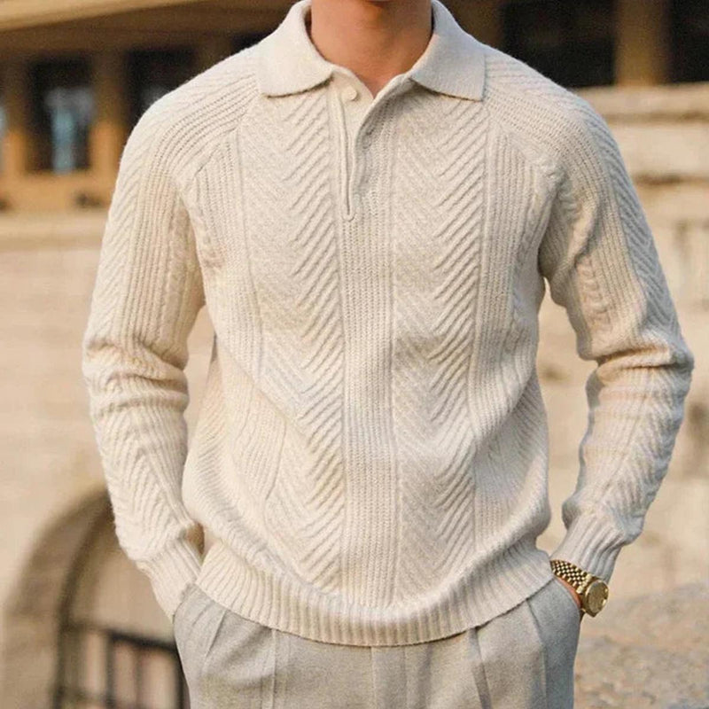 Slim Fit Cable Knit Polo Sweater