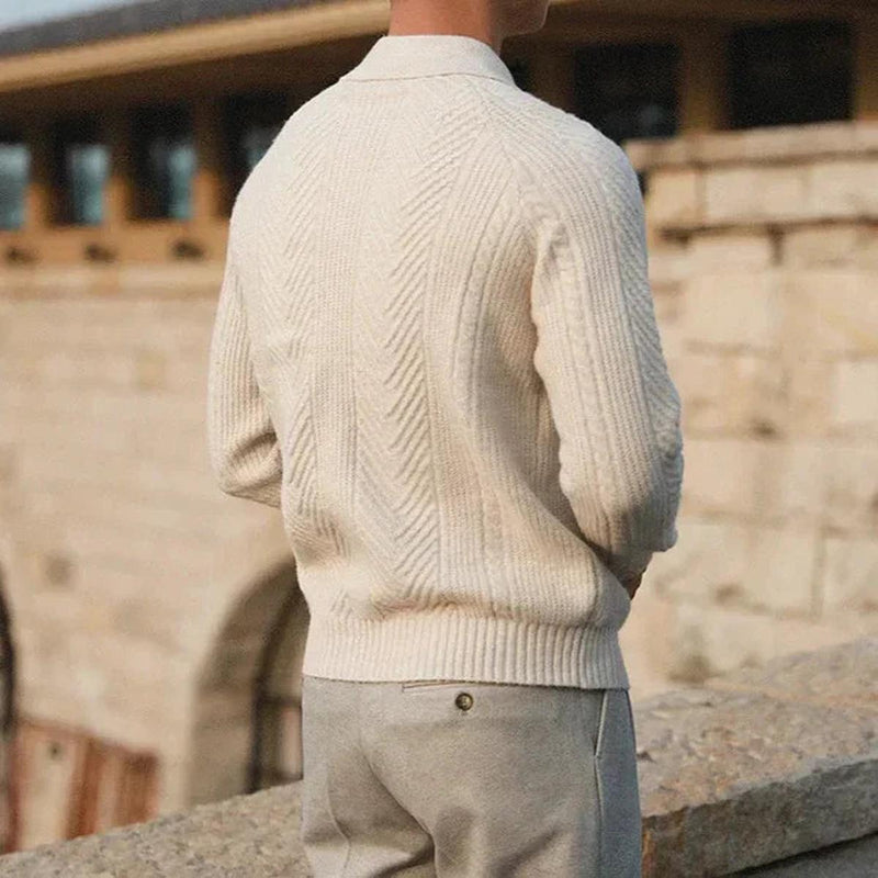 Slim Fit Cable Knit Polo Sweater