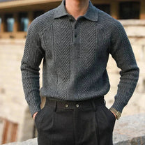 Slim Fit Cable Knit Polo Sweater