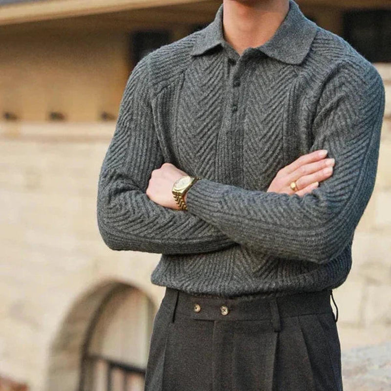 Slim Fit Cable Knit Polo Sweater