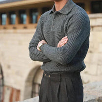 Slim Fit Cable Knit Polo Sweater