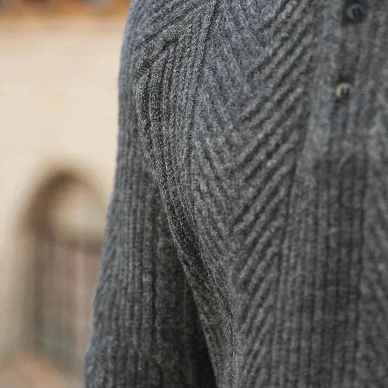 Slim Fit Cable Knit Polo Sweater