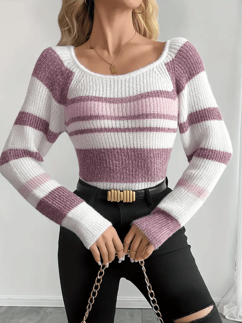 Slim Fit Color Block Striped Sweater