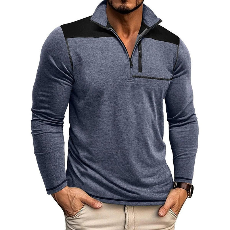 Slim Fit Half-Zip Pullover With Contrast Panels