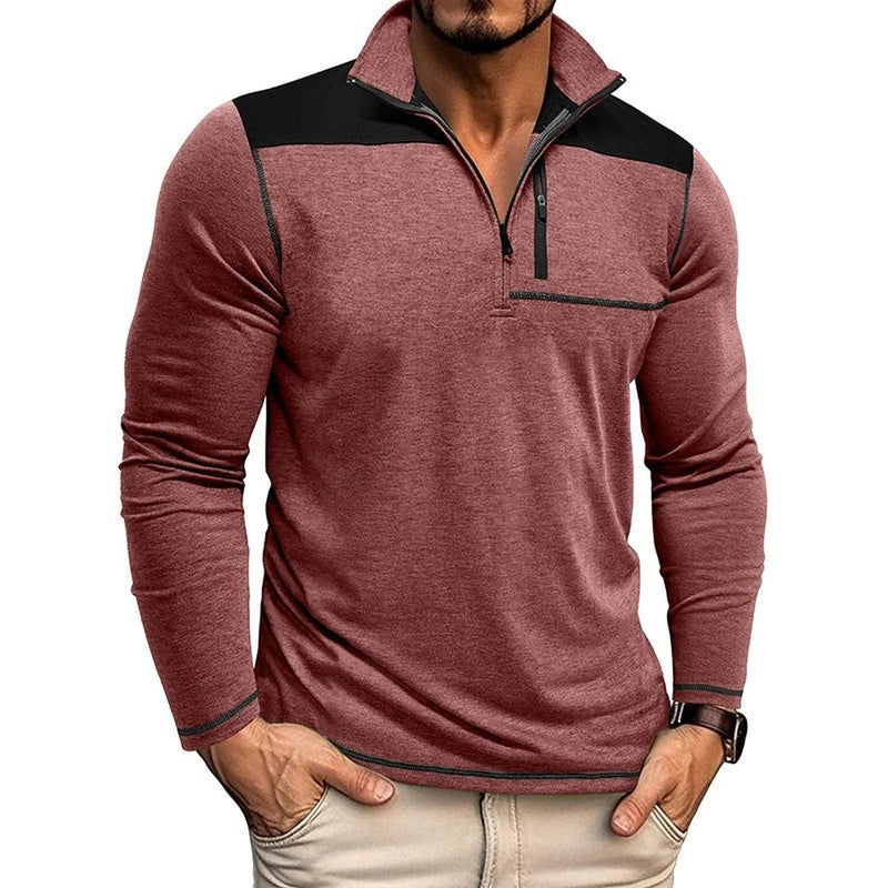 Slim Fit Half-Zip Pullover With Contrast Panels