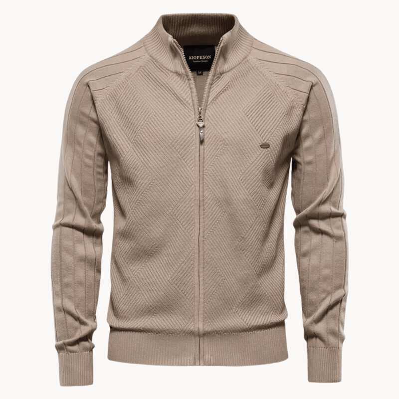 Slim Fit Herringbone Wool Blend Zip Jacket