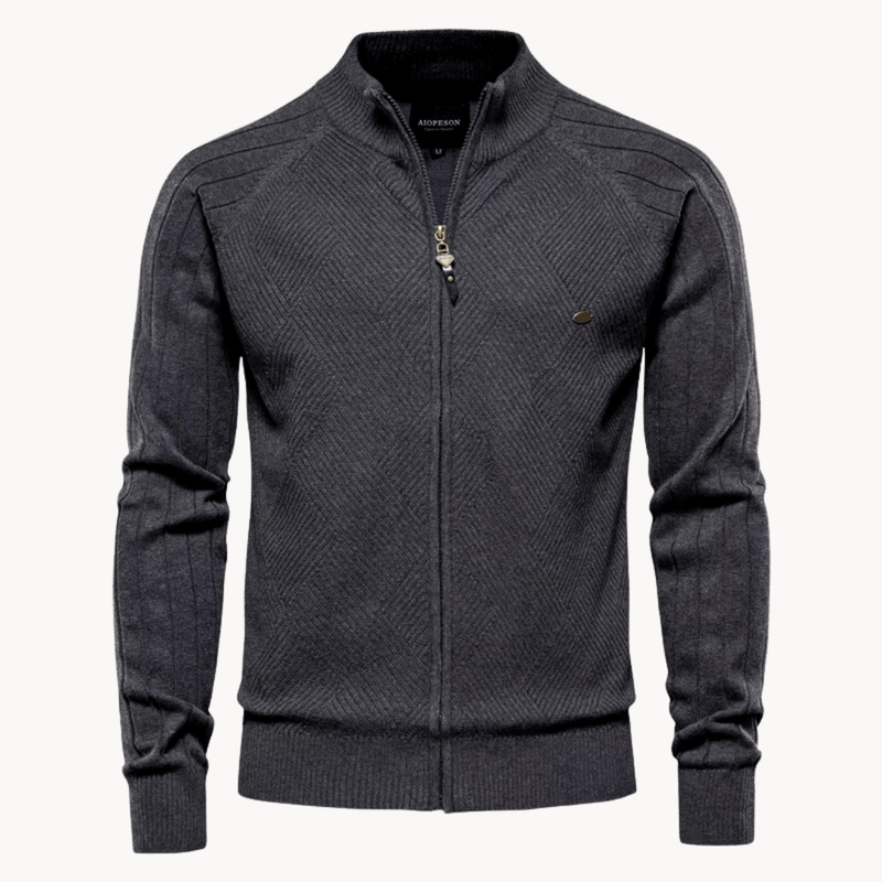 Slim Fit Herringbone Wool Blend Zip Jacket