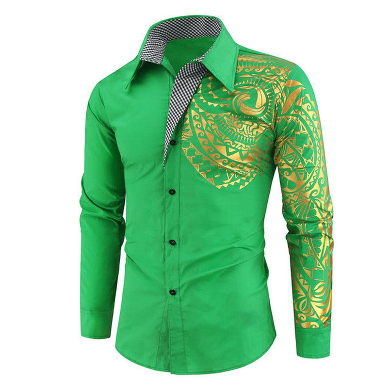 Slim Fit Long-Sleeve Shirt With Golden Accents