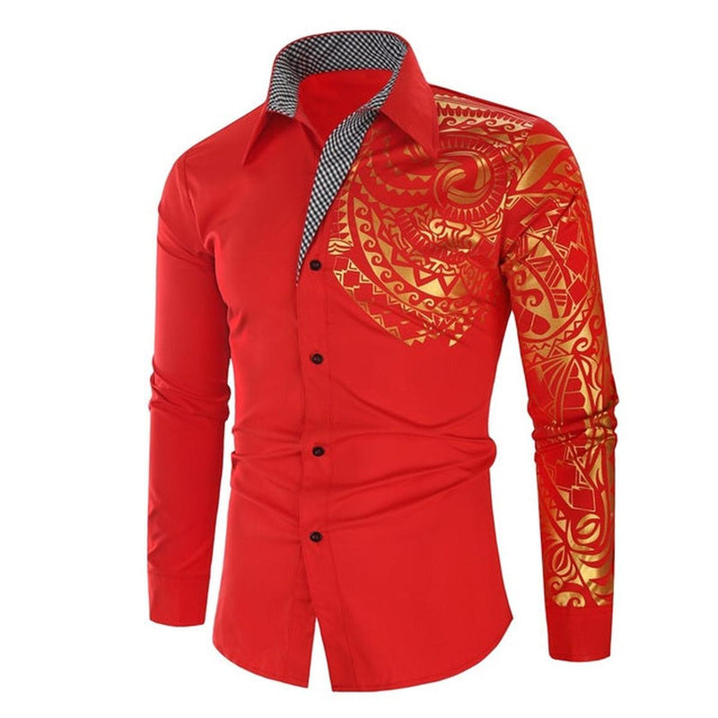 Slim Fit Long-Sleeve Shirt With Golden Accents