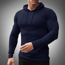 Slim Fit Ribbed Knit Hoodie For Men