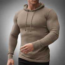Slim Fit Ribbed Knit Hoodie For Men