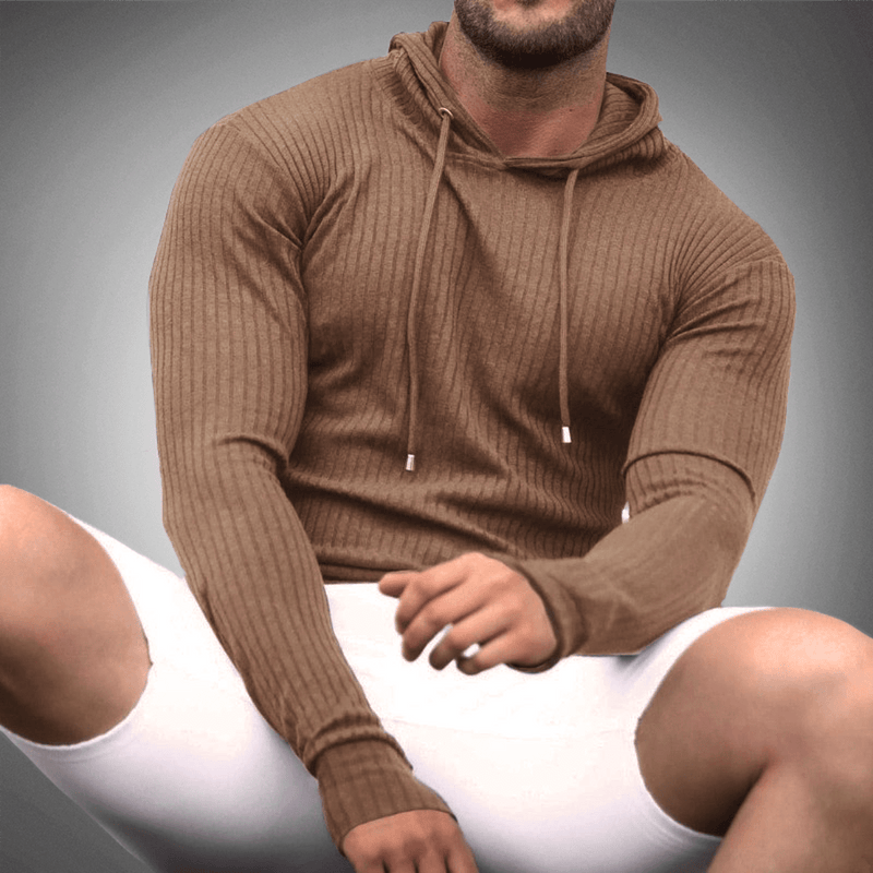 Slim Fit Ribbed Knit Hoodie For Men