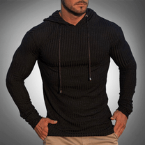 Slim Fit Ribbed Knit Hoodie For Men