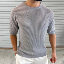 Slim Fit Semi-Sheer Ribbed Knit T-Shirt
