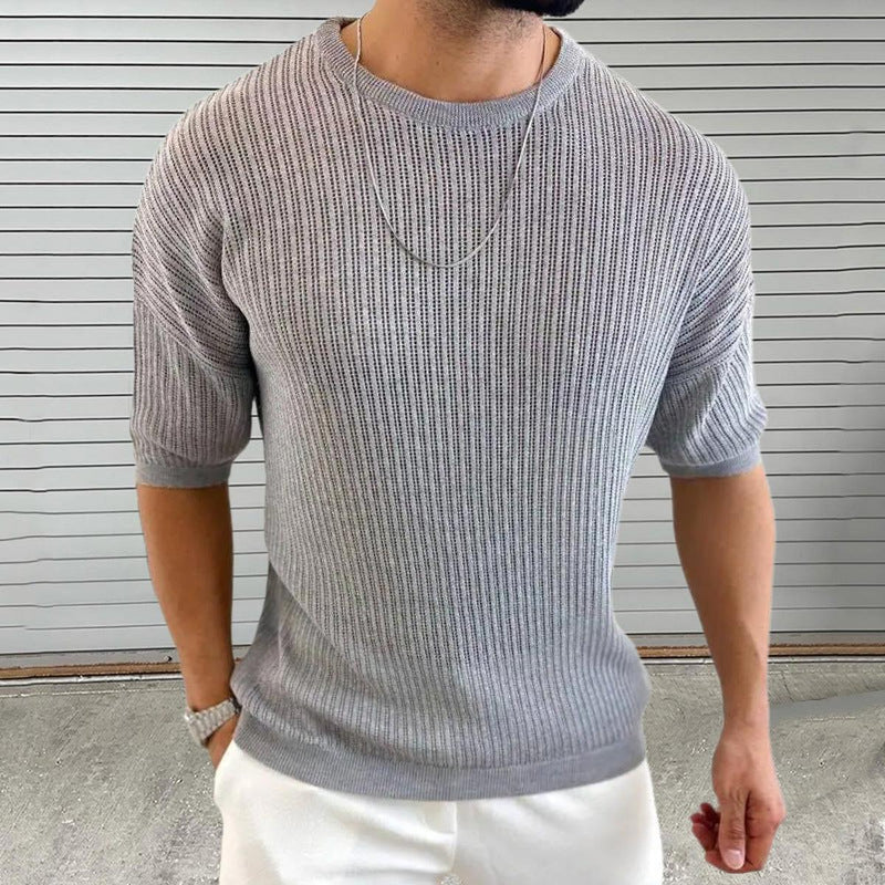 Slim Fit Semi-Sheer Ribbed Knit T-Shirt