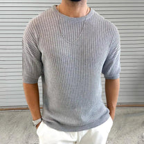 Slim Fit Semi-Sheer Ribbed Knit T-Shirt