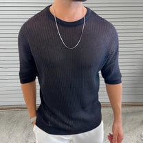 Slim Fit Semi-Sheer Ribbed Knit T-Shirt
