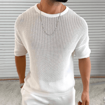 Slim Fit Semi-Sheer Ribbed Knit T-Shirt