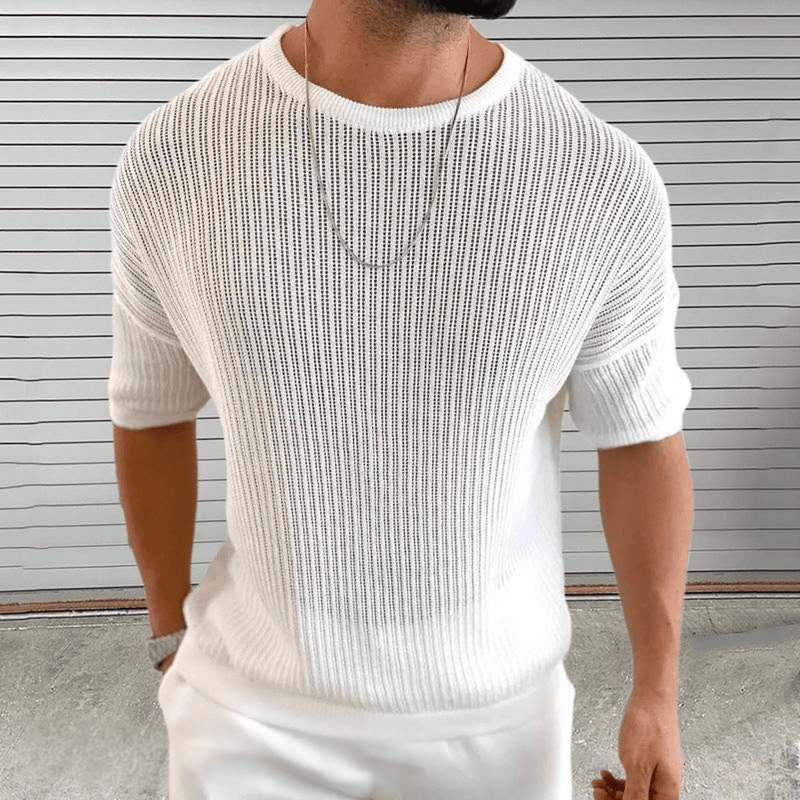 Slim Fit Semi-Sheer Ribbed Knit T-Shirt