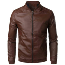 Slim Fit Stand Collar Leather Jacket for Men