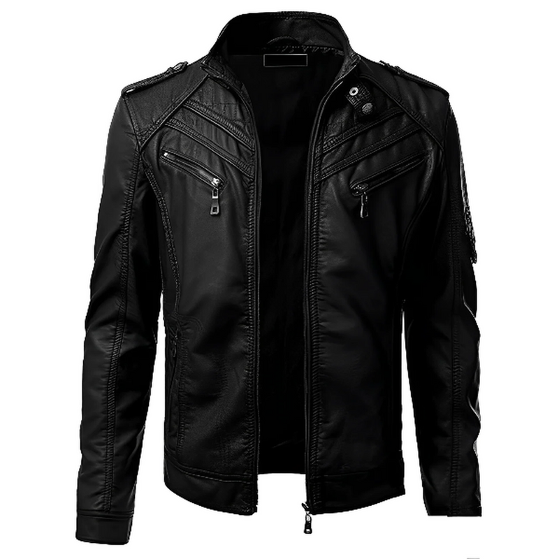 Slim Fit Stand Collar Leather Jacket for Men