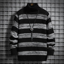 Slim Fit Striped Turtleneck Wool Sweater