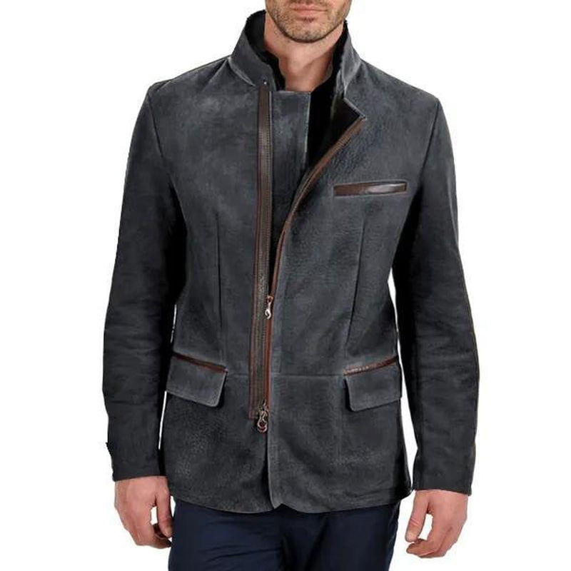 Slim Fit Suede Zipper Jacket for Men