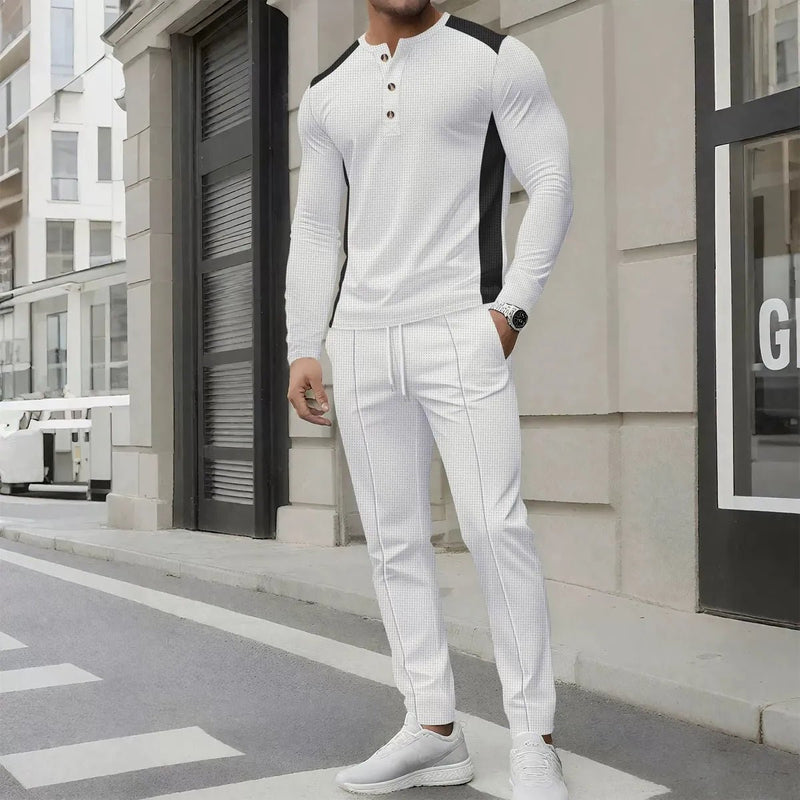 Slim Fit Waffle Knit Casual Two-Piece Outfit