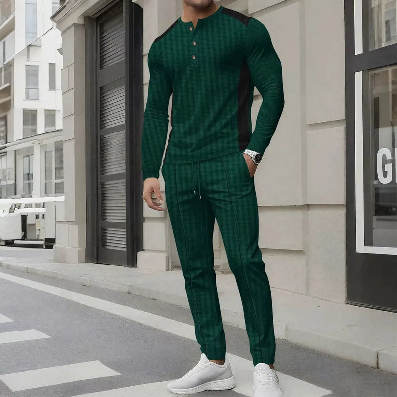 Slim Fit Waffle Knit Casual Two-Piece Outfit
