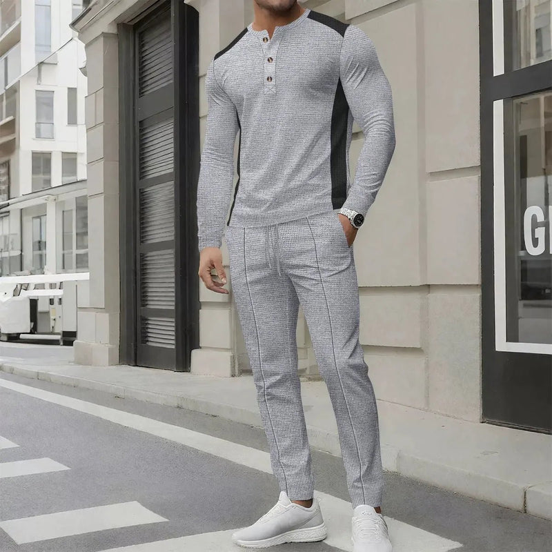 Slim Fit Waffle Knit Casual Two-Piece Outfit