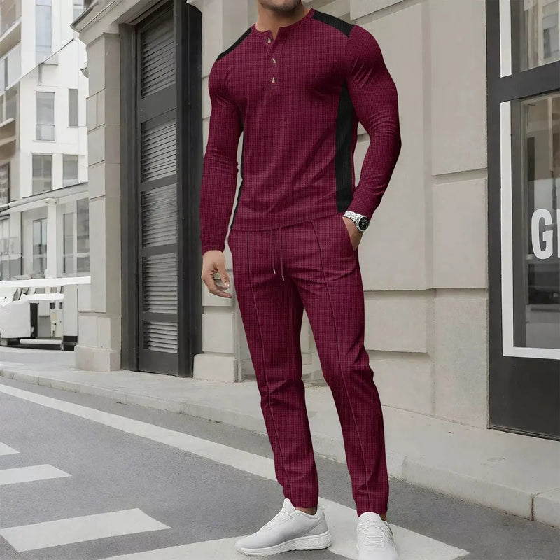Slim Fit Waffle Knit Casual Two-Piece Outfit