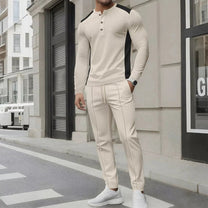 Slim Fit Waffle Knit Casual Two-Piece Outfit