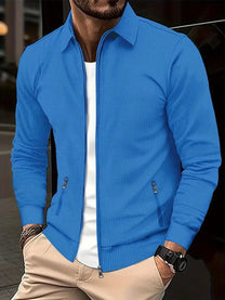 Slim Fit Waffle Knit Jacket With Lapel Collar