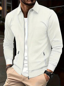 Slim Fit Waffle Knit Jacket With Lapel Collar