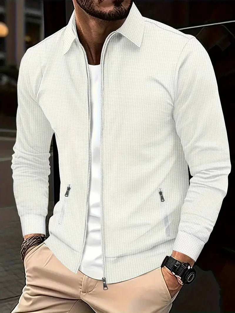 Slim Fit Waffle Knit Jacket With Lapel Collar