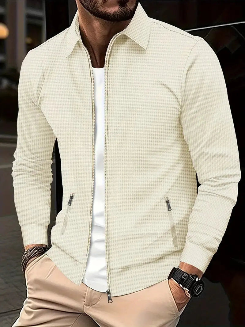 Slim Fit Waffle Knit Jacket With Lapel Collar